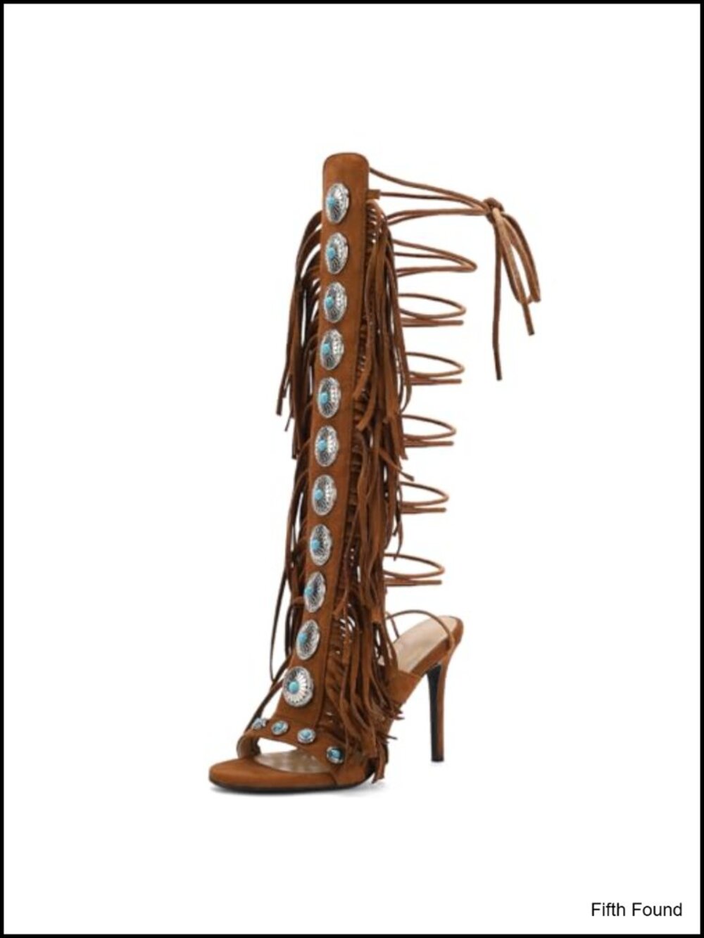 Gladiator Heels Knee High Stiletto Suede Fringe Boots Lace Up Strappy Peep Toe